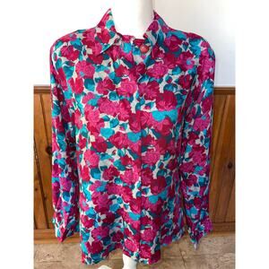 Womens Country Sophisticates by Pendleton Floral Pink‎ Blue Button Down Blouse 8